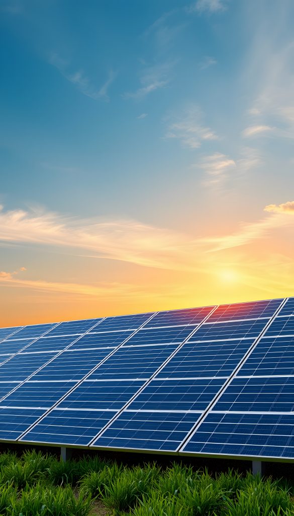 Potting & encapsulation photovoltaic solar panels sunset sky background green clean energy concept background isolated
